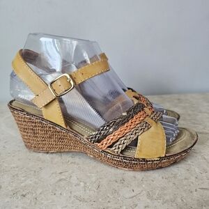 Patrizia By Spring Step Wedge Sandals Women's Size 7 Yellow Brown Orange Comfort